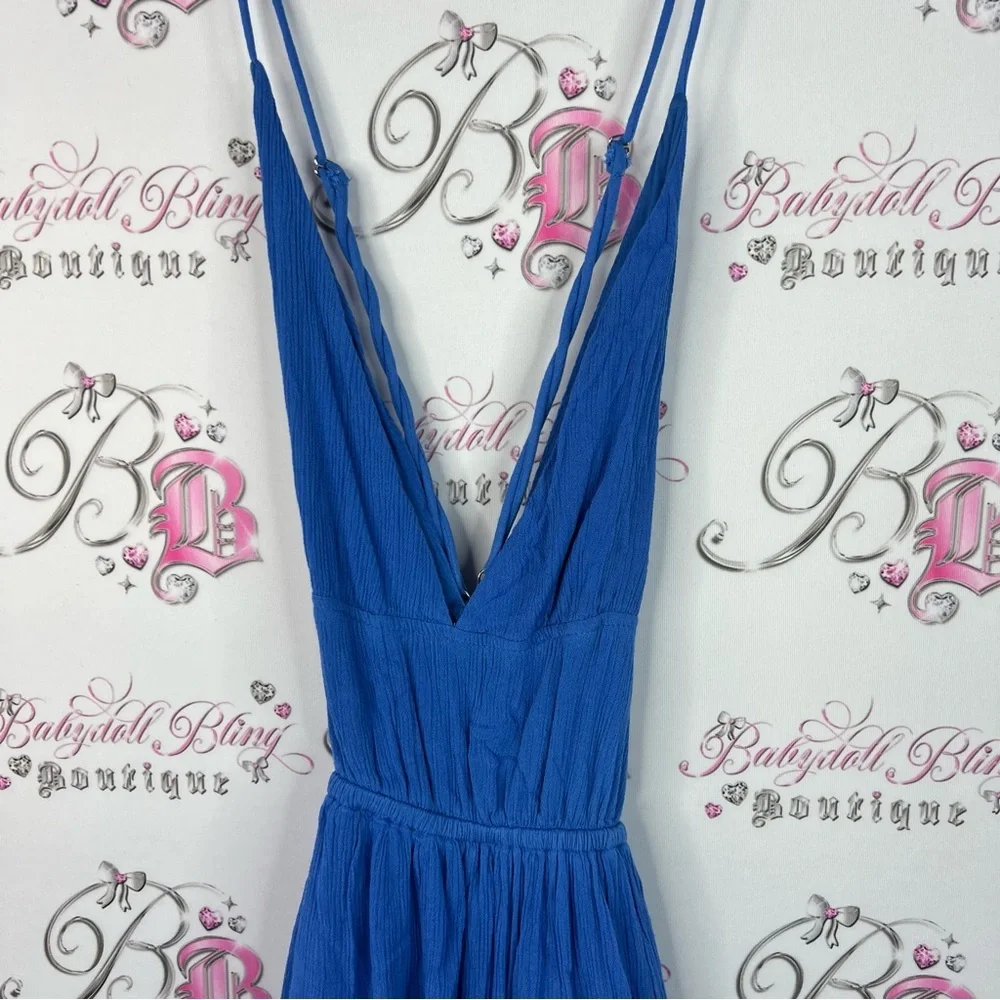Twik dress open back flowy maxi stunning long sexy Vibrant Blue Backless Dress - Picture 3 of 8